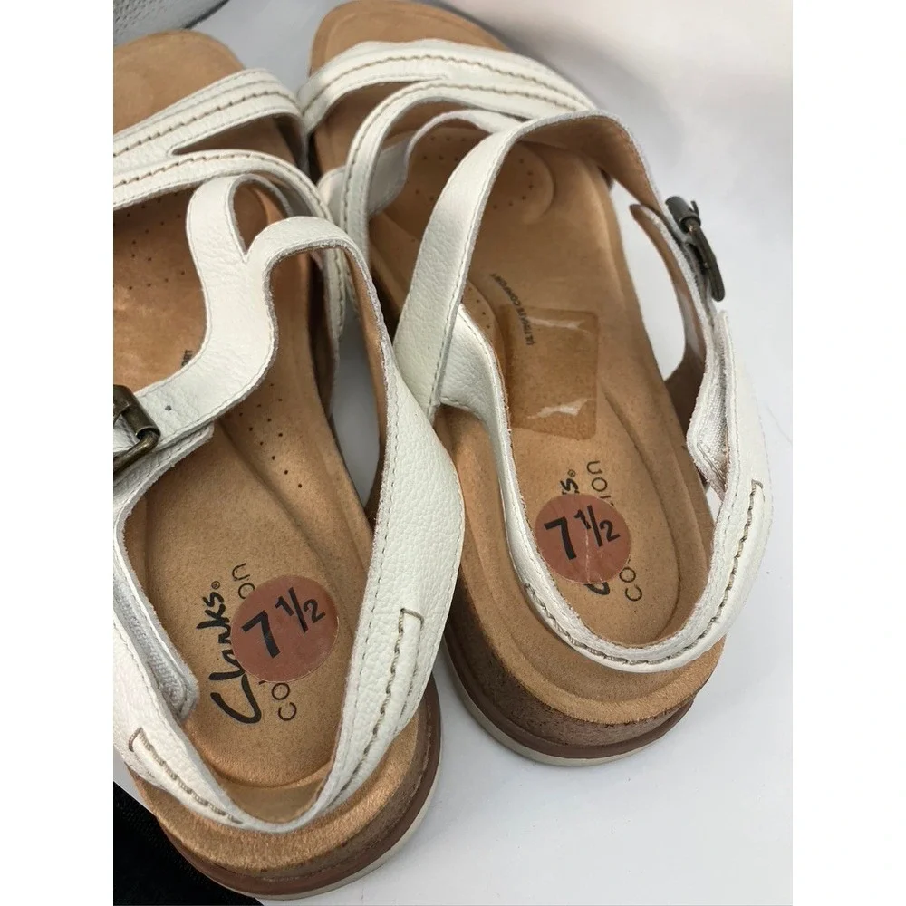 Clarks‎ Collection Sandals Womens 7.5 White Strappy Cork Wedge Ultimate Comfort